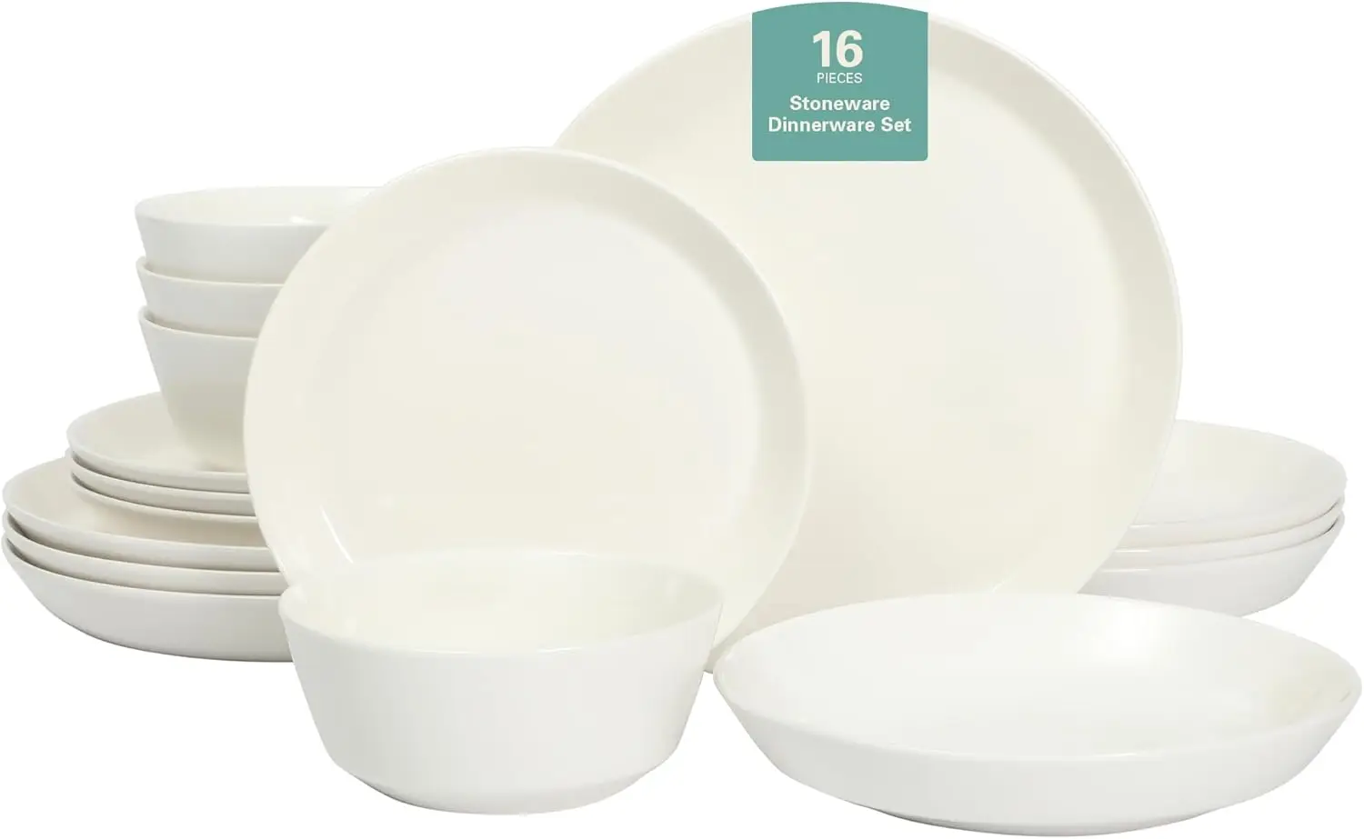 

Summer Shades 16 Piece Plates and Bowls Dishes Service for 4 Porcelain Dinnerware Set - White