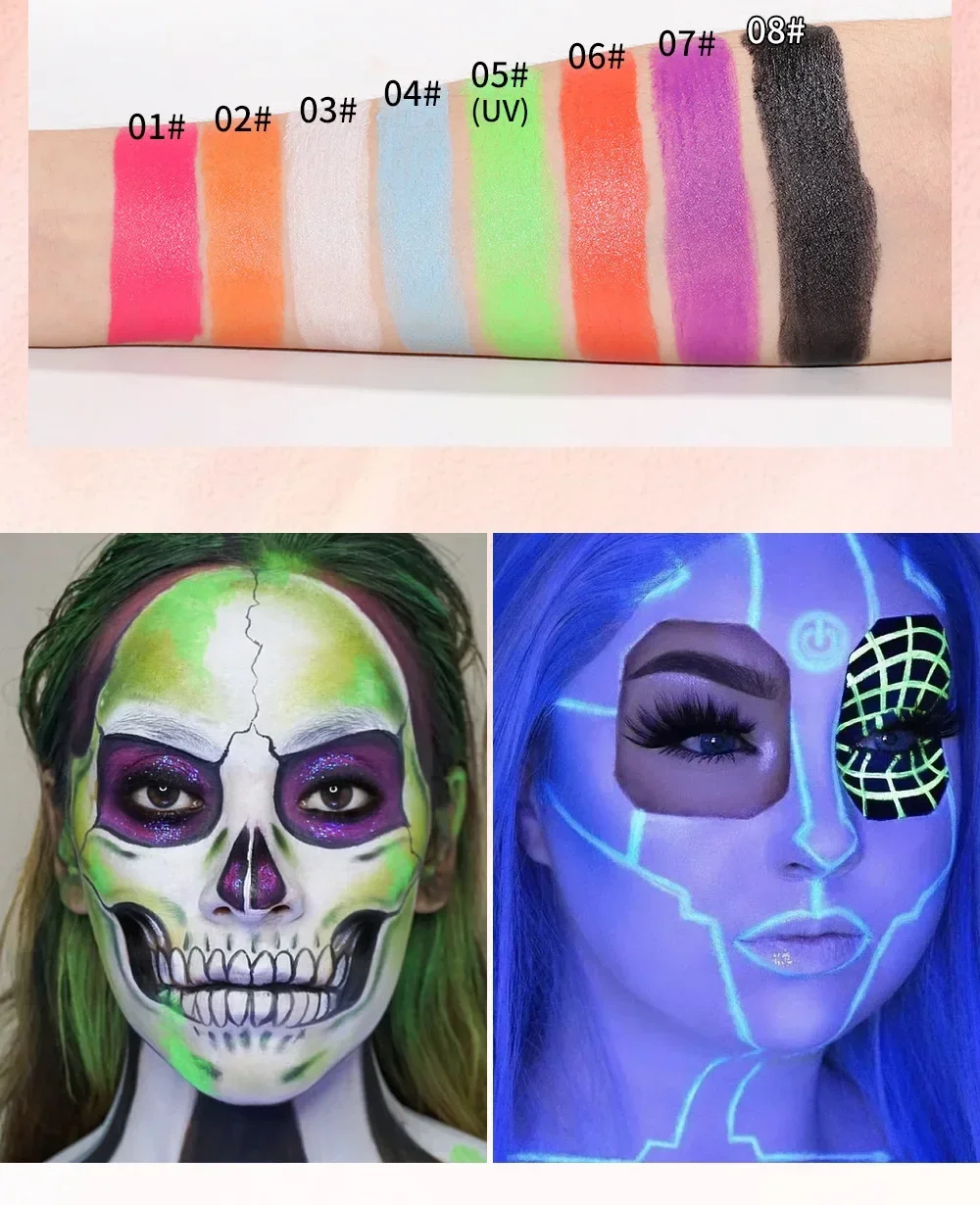 Halloween Face Body Painting Stick Cream Waterproof UV Light Neon Green Purple Pink Black White Paint Party Art Makeup