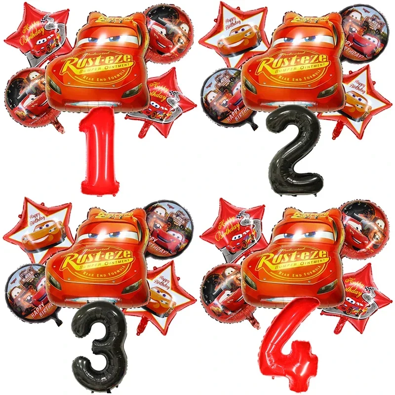 6pcs Cartoon Cars 32Inch Number Foil Balloon Lightning McQueen Helium Balloon Set Birthday Party Decoration Kids Toy Baby Shower