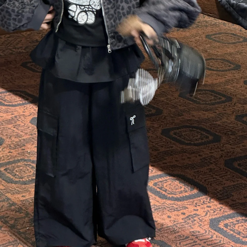 فتاة السراويل 2025 الخريف والشتاء ملابس الأطفال الجديدة فتاة طفل تصميم الشعور التطريز بنطال ذو قصة أرجل واسعة عادية بسيطة كل مباراة