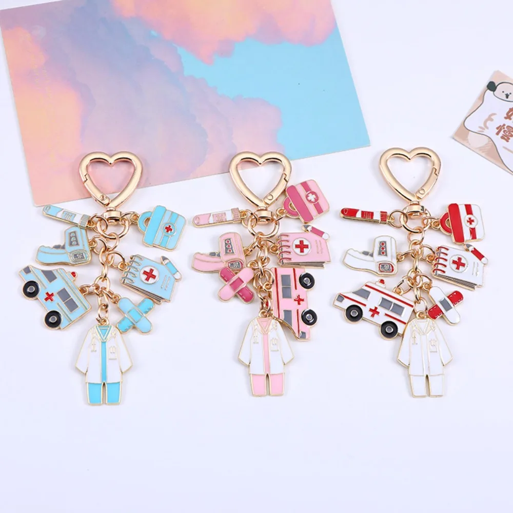 New Metal Ambulance Keychain Cartoon Red Enamel Keychain Key Ring Gift