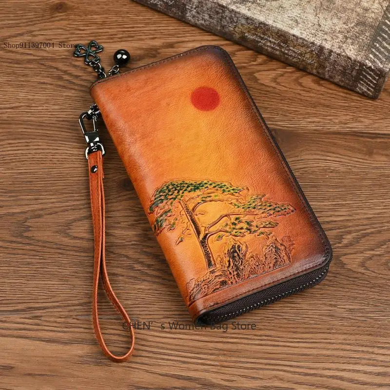 Leather Wallet Long Style Asahi Dongsheng Retro Leather Wallet Card Polished Color Hand-Held Phone Women's Bag