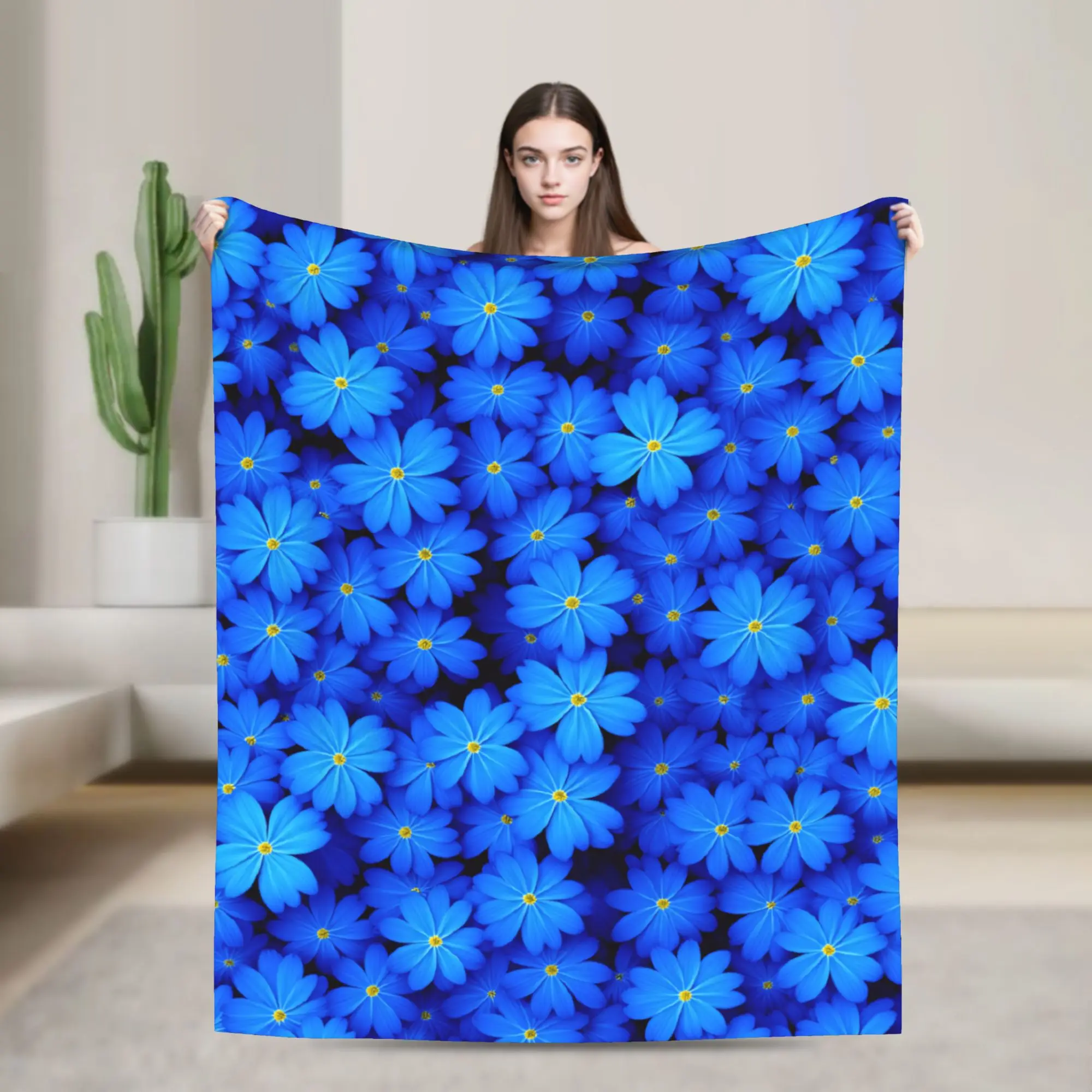 Dark Blue Forget -Me -Not Flower Seamless Pattern Warm Soft Blankets  Boy Girl Plush Throw Blanket Flannel Bedspread Bed Cover