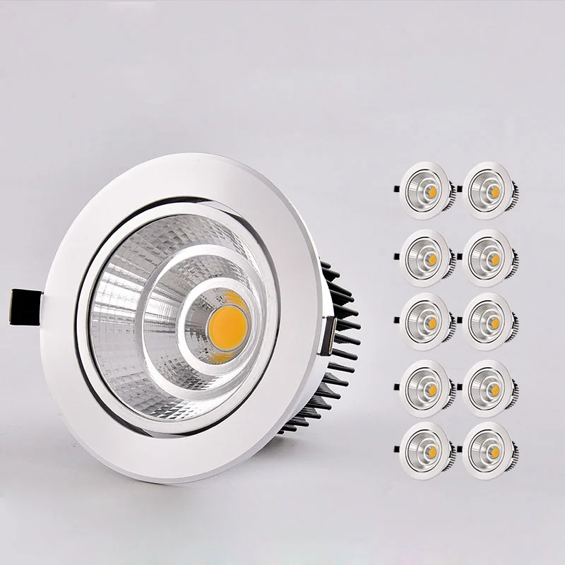 

10pcs/lots Dimmable LED COB Spotlight Ceiling lamp 5w7w9w12w15w20w Aluminum Recessed Downlight Round Panel Light Indoor Lighting