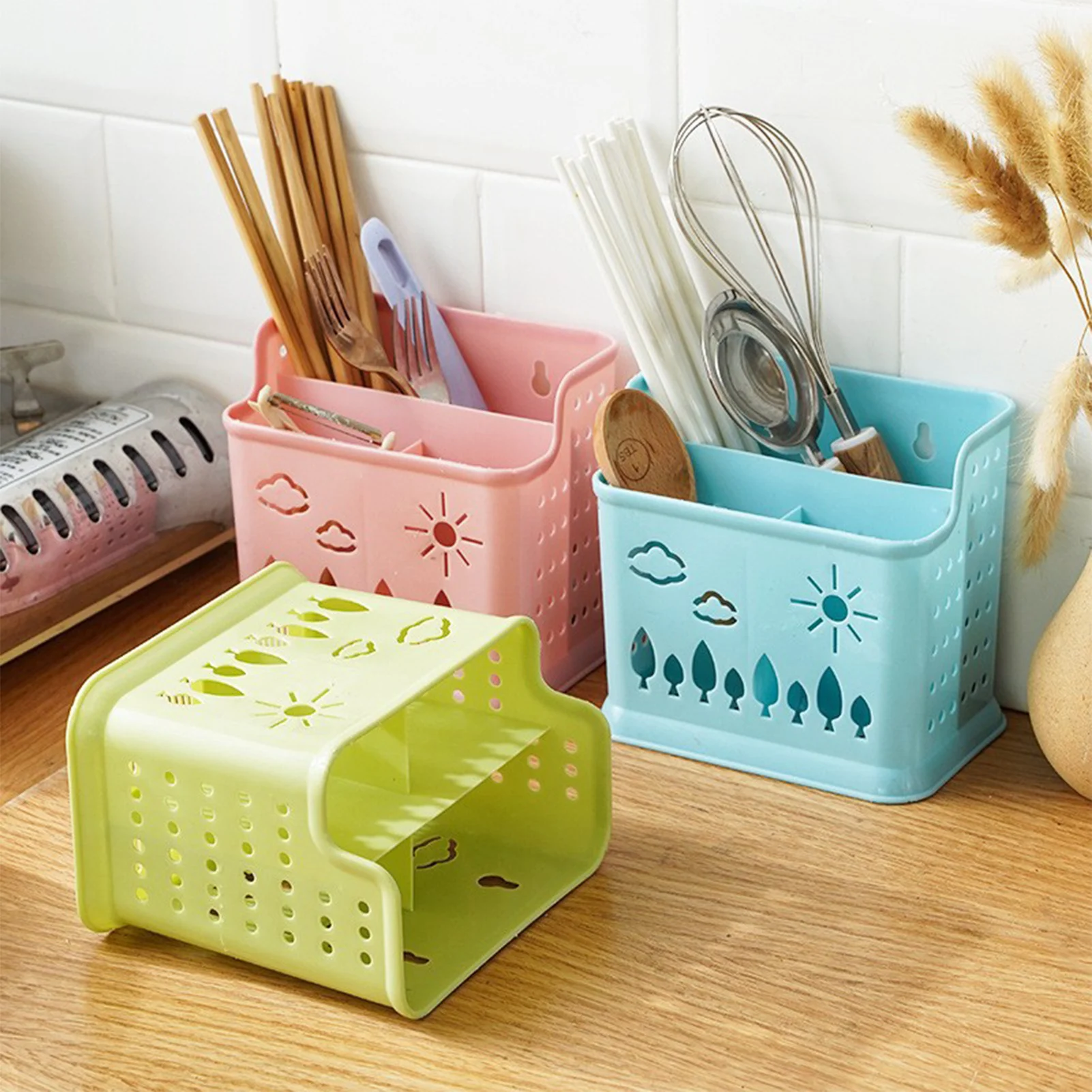 

Wall Mounted Chopstick Strong Holder Quick Drying Draining Utensil Holder For Fork Chopstick Spoon Egg Beater Kitchen Accessory