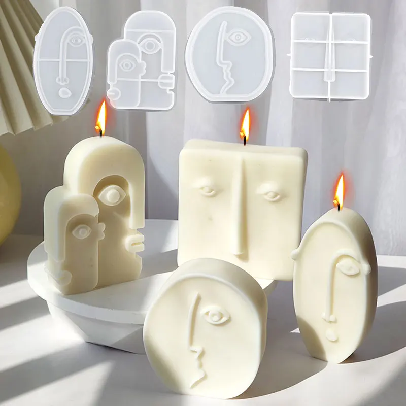 Abstract Face Silicone Candle Mold Irregular Human Shape Soap Resin Plaster Mould Chocolate Cake Ice Making Set Home Decor Gifts