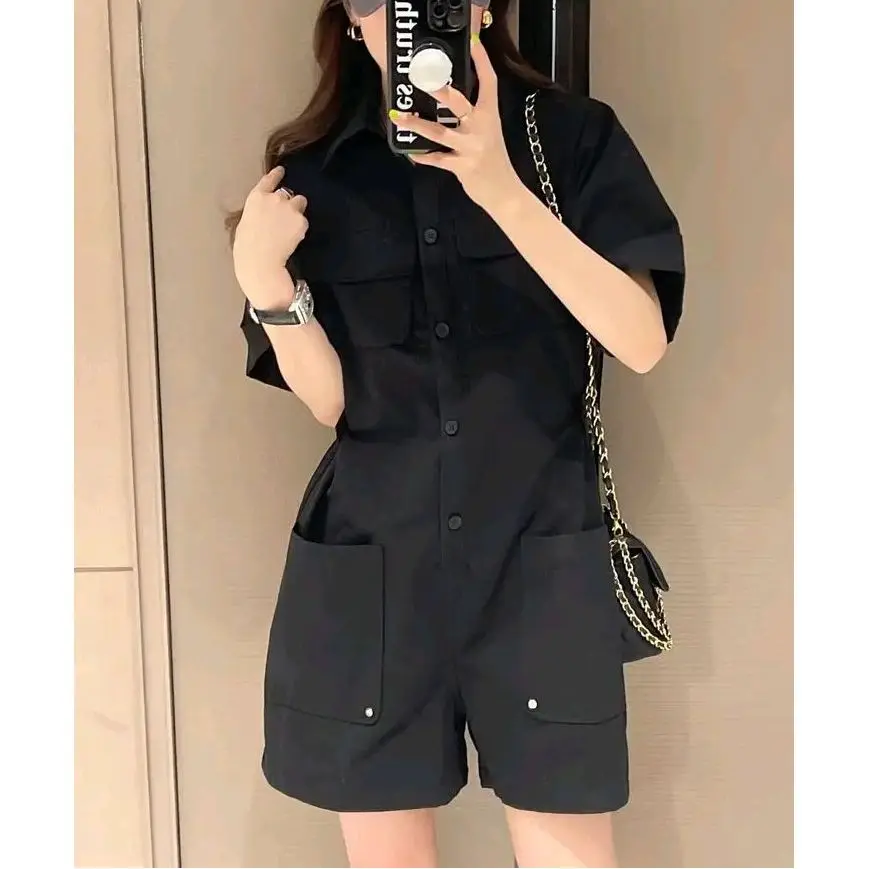 カジュアル ルーズ 通勤 ジャンプスーツ レディース ワークウェア パンツ ハイウエスト ストレートレッグ ポリエステル繊維 快適 ファッション性 抗老化