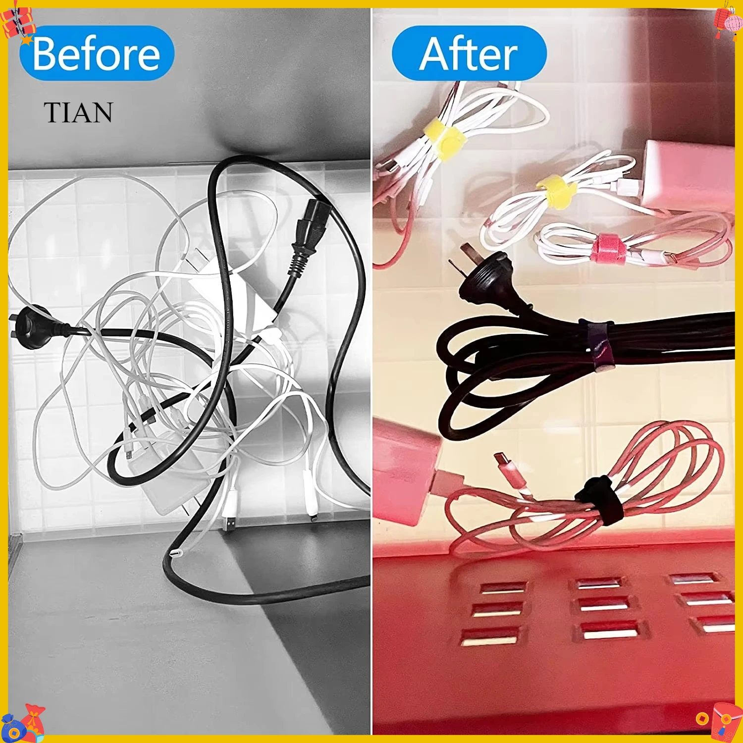 Releasable Cable Ties Colored Nylon Cable ties Strap Hook Loop Wrap Zip Bundle Ties Cable Wire Management