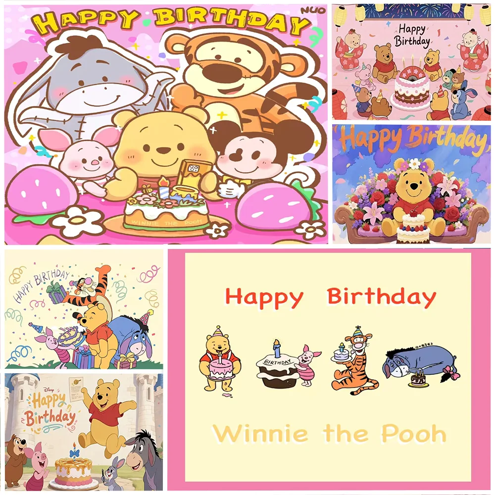 

Disney Winnie The Pooh Birthday Party Decoration Backdrop Cartoon Cute Background Baby Shower Supplies Kid Gift Photography Prop