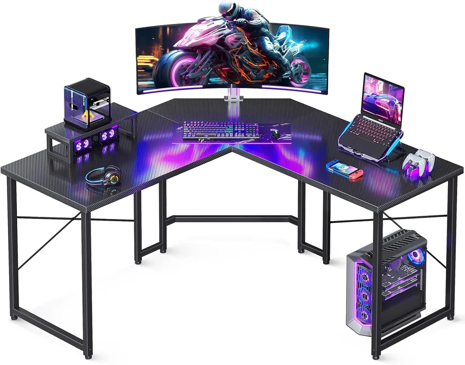 

L Shaped Gaming Desk with Monitor Stand, Corner Desk Gaming Table for Home Office, Computer Desk Sturdy Writing Workstation