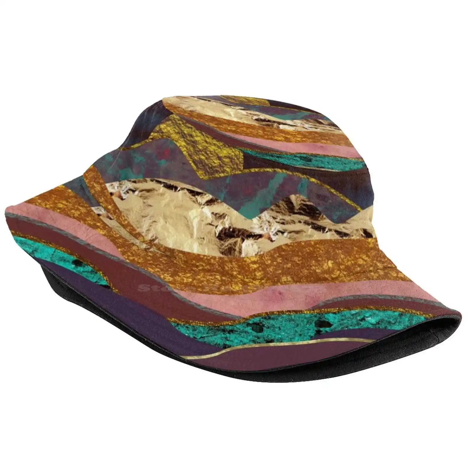 Color Fields Sun Cap Fisherman Hat Bucket Hats Fields Landscape Nature Hills Mountains Sun Moon Sky Blue Indigo Pink Magenta