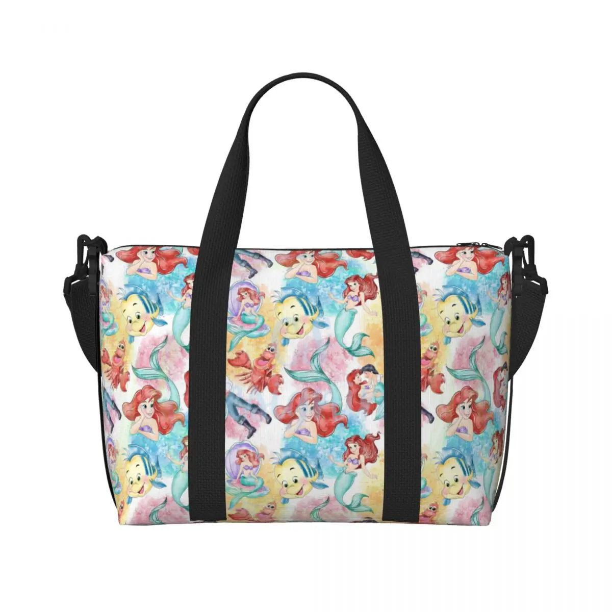 Custom The Little Mermaid Grocery Shopping Tote Bags Women Large Capacity Gym Beach Travel Bags