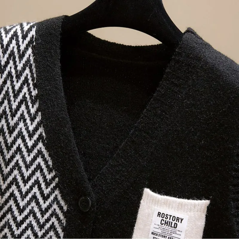 Striped Asymmetric Vintage Acrylic Knit V-Neck Single Breasted Women\'s Cardigan Sweater Cardigan For Women Clothing Autumn