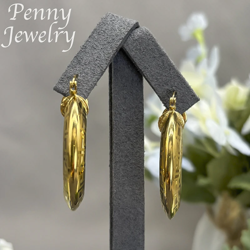 Fashion 18K Gold Plated Hoop Earrings for Women Copper Vintage Circle Earring Party Wedding Gifts Italian African Jewelry Sets