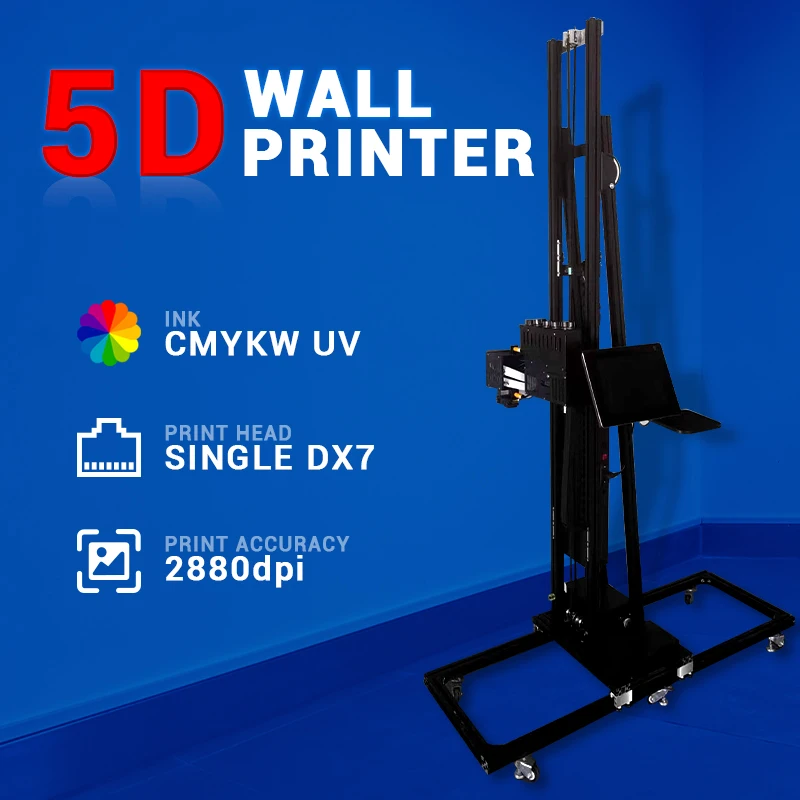 3D Wall Printing Machine Printer Print on Wall Wallpaper pvc Plastic UV Ink DX7 DX10 Rail And Portable Style