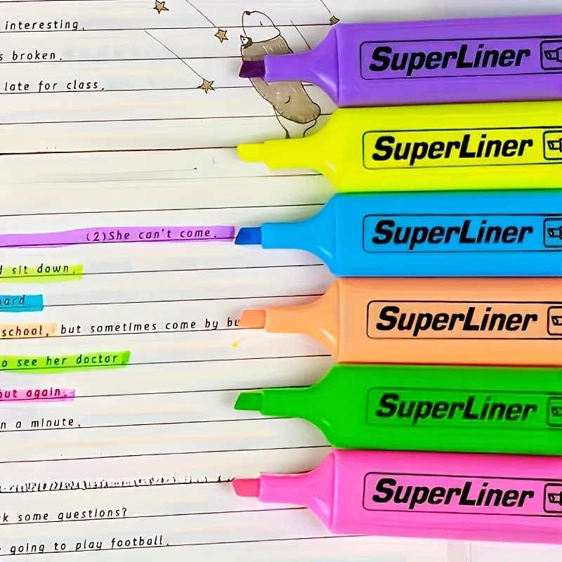 هايلايتر سوبرلاينر 4/6 ألوان، مناسبة للاستخدام المكتبي والمدرسة، وأدوات الدراسة، والكتابة السلسة، والتسليط الضوء على الملاحظات
