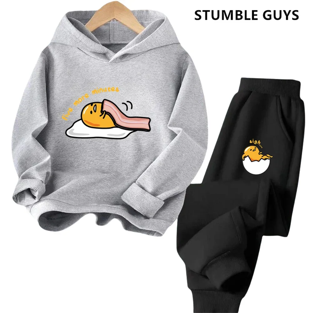 كنزة بغطاء رأس للأطفال مع طباعة كرتونية للأولاد والبنات ، كنزة رياضية جميلة ، بلوزة بأكمام طويلة ، طقم ركض غير رسمي ، ملابس سانريو ، 2P