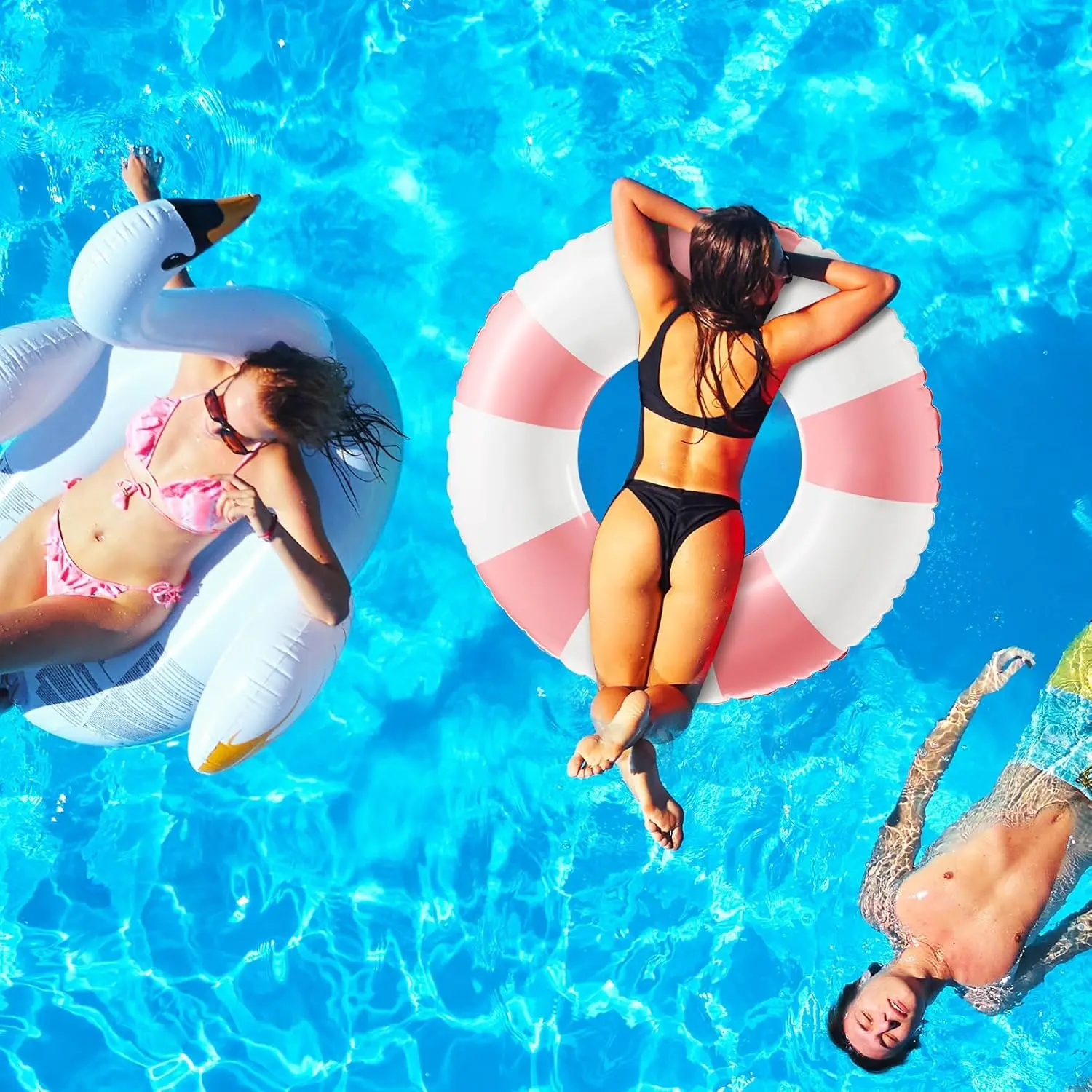 2 Pcs Jumbo Inflatable Pool Float 47.24 Inch Floaties Tubes Classic Striped Pool Rings for Adult Inflatable Inner Tube for Swimm