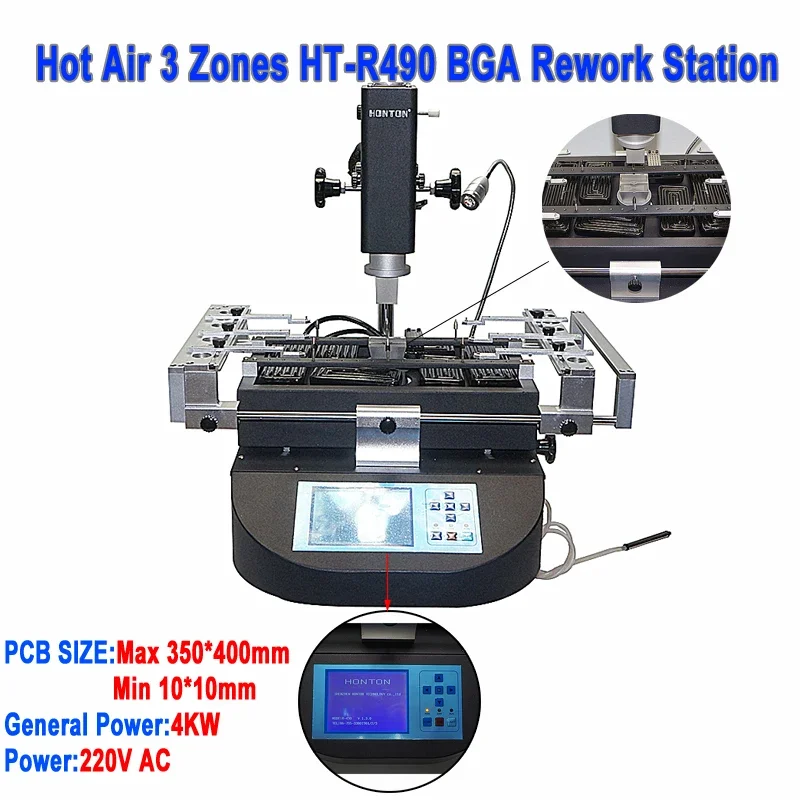 LY Hot Air 3 Zones HT-R490 BGA Rework Station 4000W Working Size PCB Max 350*400mm Min 10*10mm 220V 110V For Welding Remove Work