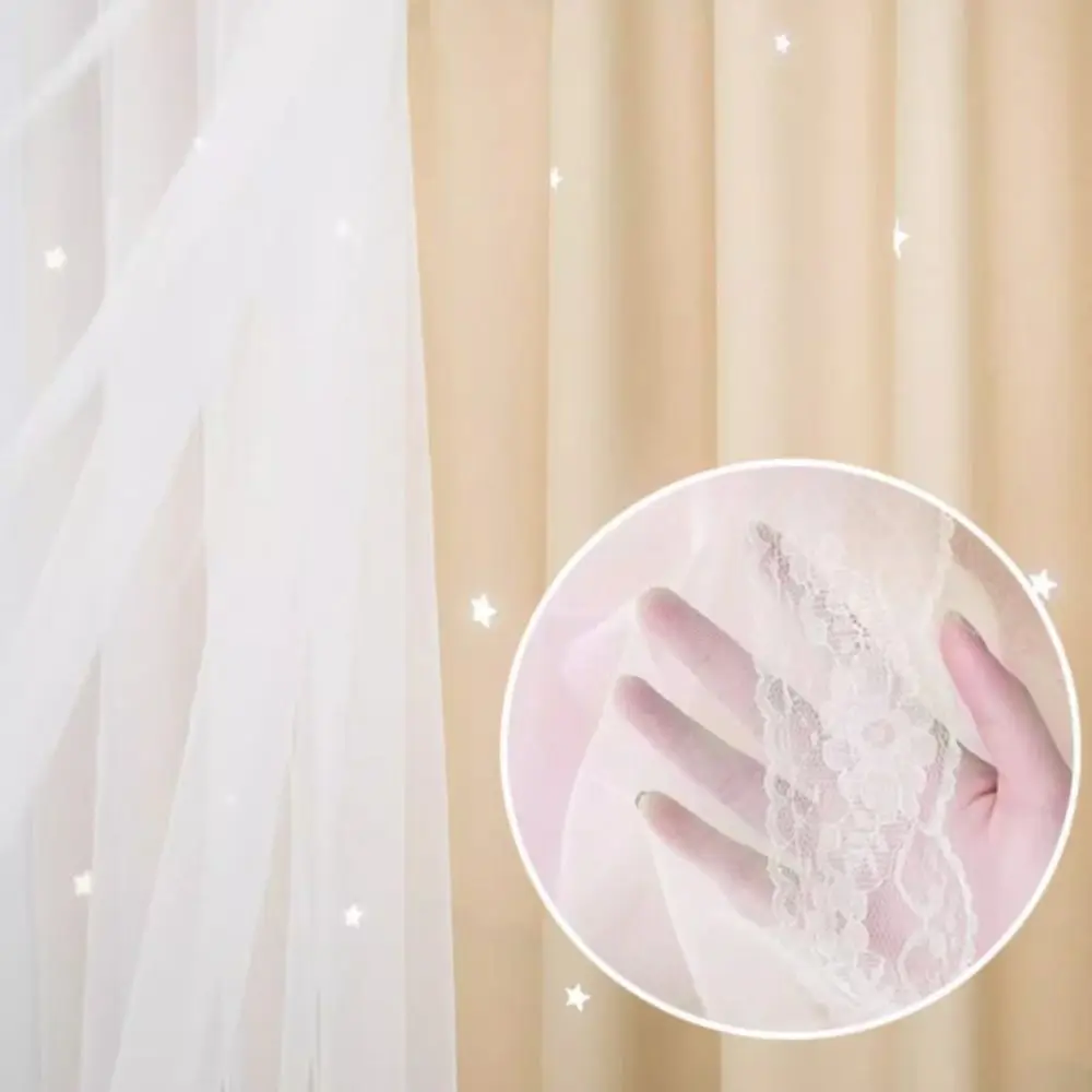 

1 Pc Non-perforated Hollow Star Curtain Double Layer Self-Adhesive Bedrroom Curtain Detachable Washable Stars Blackout Curtains