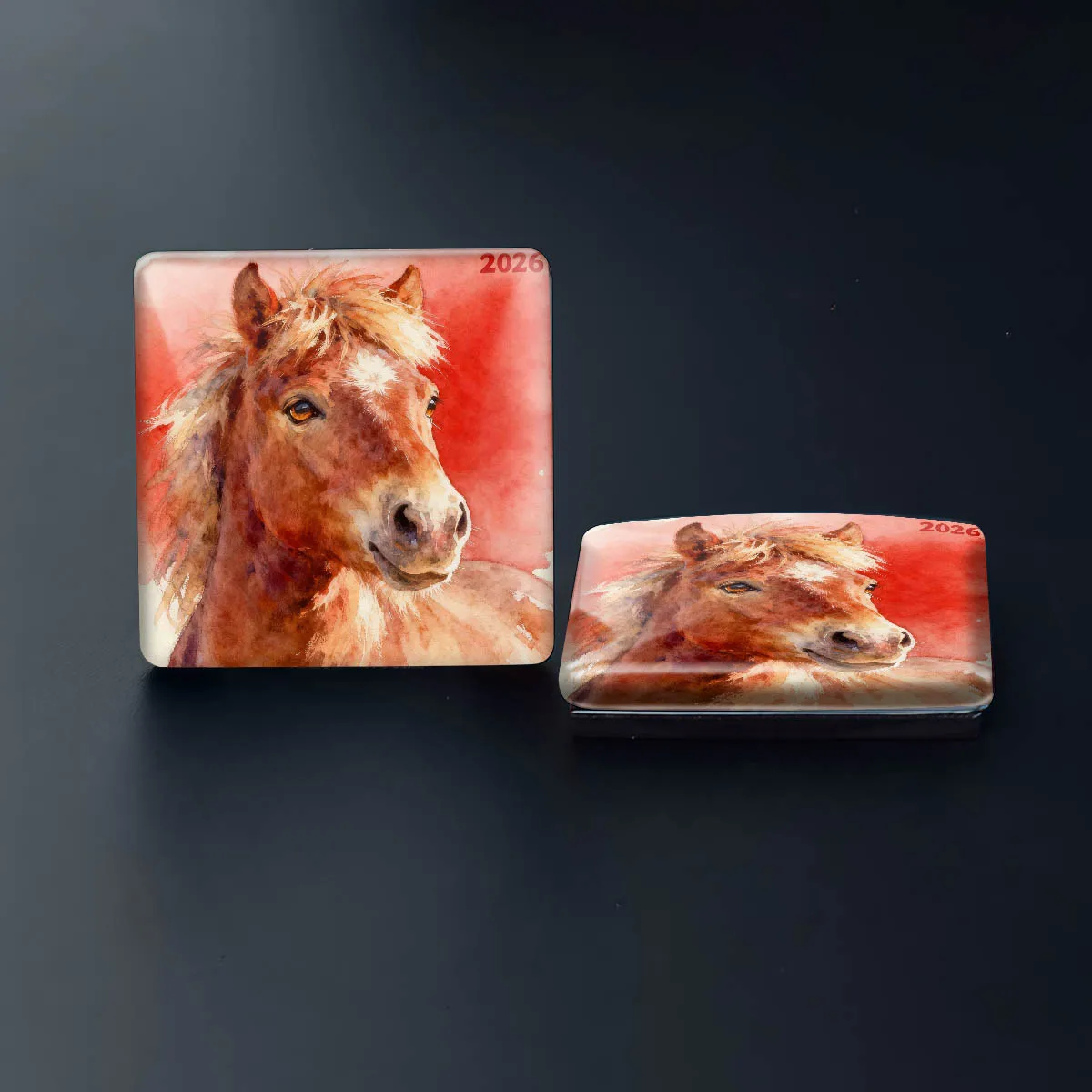 1PC 30MM Square Chinese Style Gouache Painting of Horses Glass Refrigerator Sticker Horse Home Decoration Horse Lovers Gifts