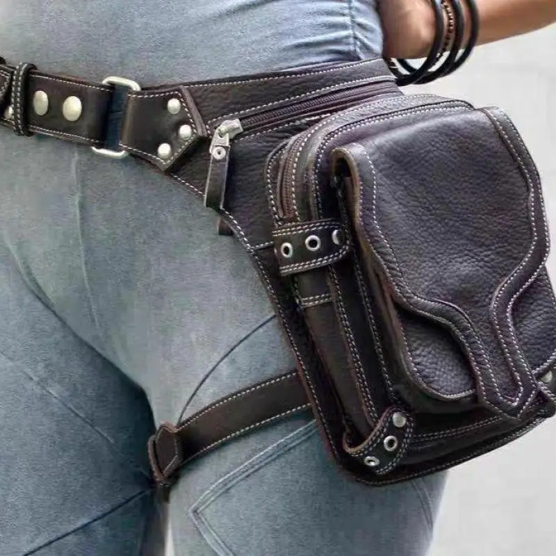 Medieval Punk Pocket Leg Bag Motorcycle Knight Satchel Male And Female Outdoor Rivet Bag Imitation Leather Fanny Pack Waist Bag
