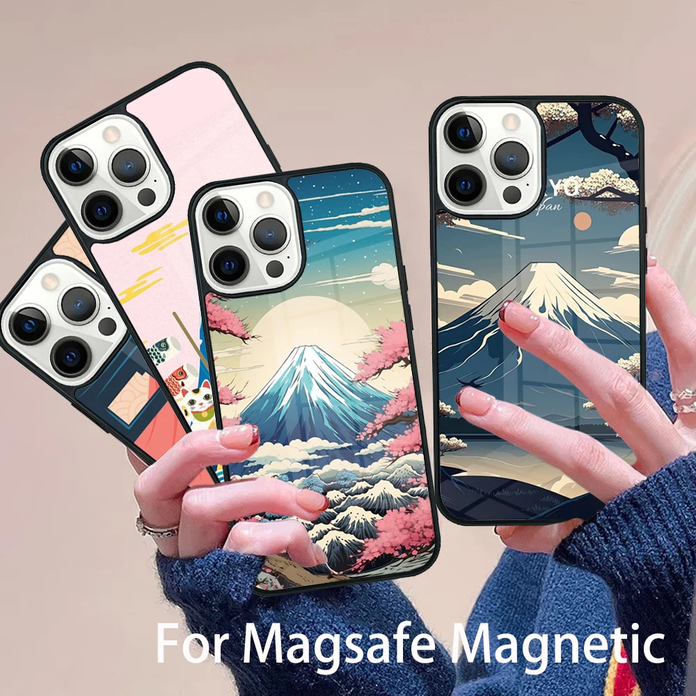 

Cat Mount Fuji Japan Landscape Phone Case Magesafe Magnetic Wireless Charge Cover For IPhone 16 11 12 13 14 15 Pro Max Plus Mini