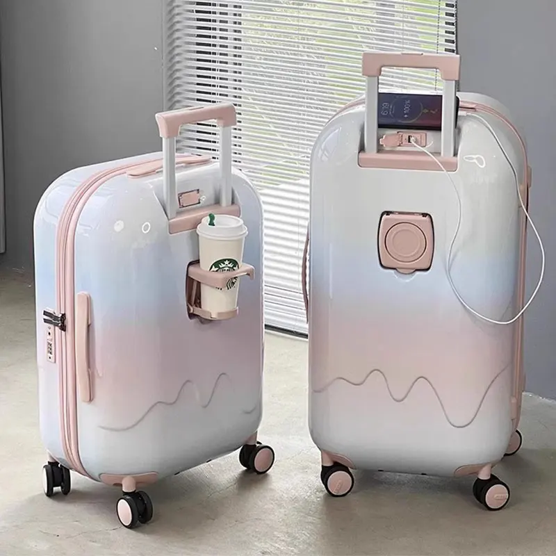 Luggage with USB Cup Holder High Quality Suitcase Female Travel Bag Cabin Carry on Bag Student Rolling Password Trolley Case