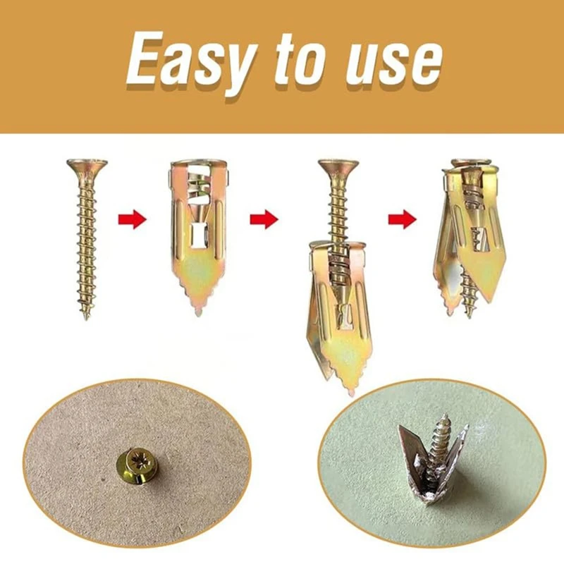 100PCS Upgraded Self-Drilling Anchors Screws, Drywall Anchors And Screws Kit, Easy Application No Drill Or Holes In Wall