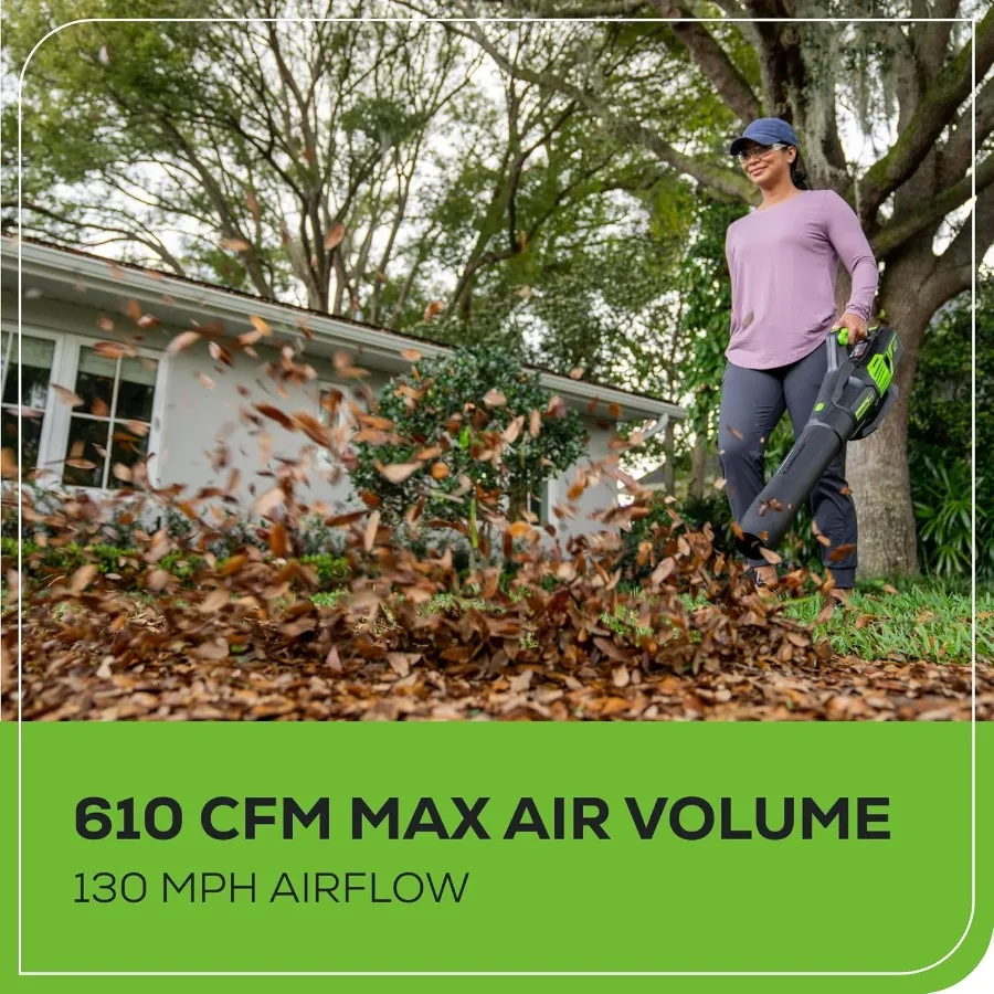 60V 610 CFM 130 MPH Cordless Leaf Blower High Power Lightweight Quiet Operation for Wet Leaves Driveways and Dense Gravel Inclu