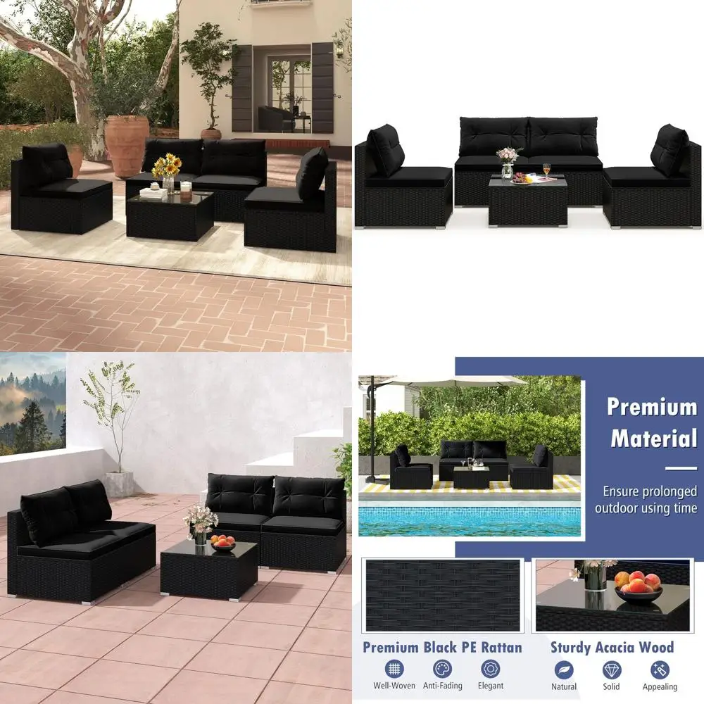 

Комплект из 5 предметов из ротанга, уличный плетеный мебельный гарнитур с подушками для сидений и спинок, квадратный журнальный столик, секционный комплект для патио или сада