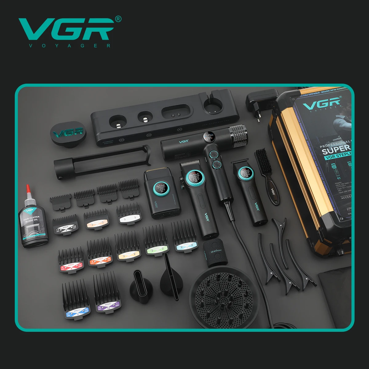 VGR 2PCS 4 In 1 Clippers Man Set 9000Rpm Barba Trimmer Professionale 001 977 Asciugacapelli Macchina Per Capelli Per Uomo Set Completo