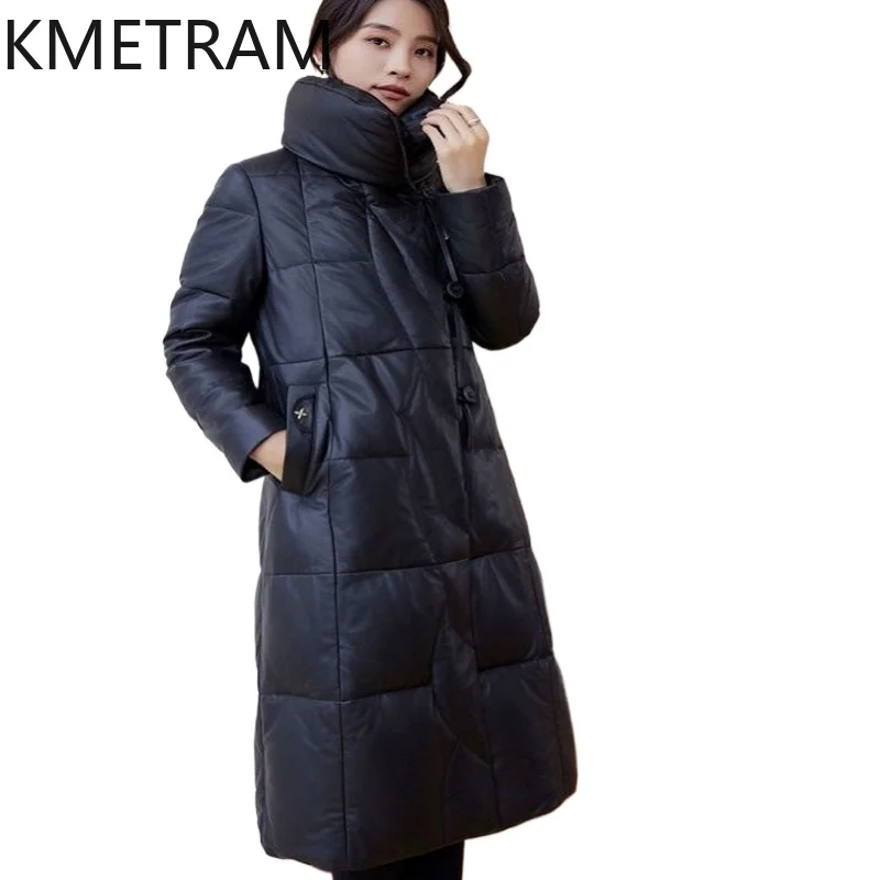 100% Sheepskin Puffer Jacket Women High Quality Genuine Leather Long Down Coats 2025 Winter Clothes Woman Пуховик Женский