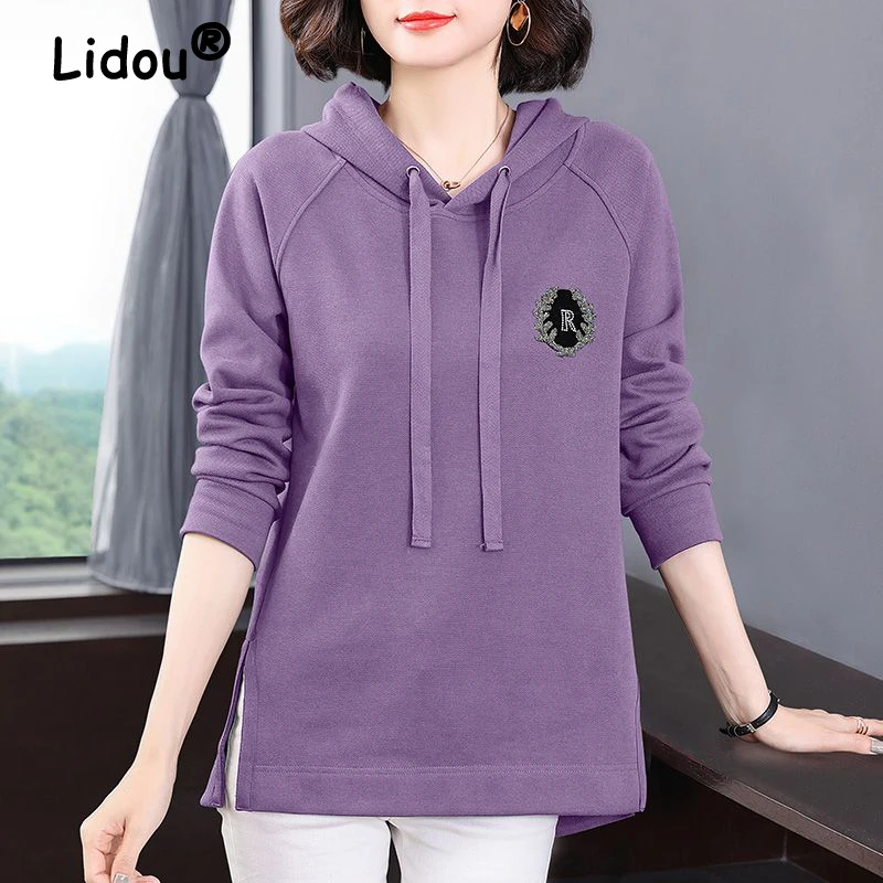 Women Korean Fashion Appliques Rhinestone Hooded Sweatshirts 2024 Spring Autumn Female Casual Long Sleeve Loose Pullover Hoodies