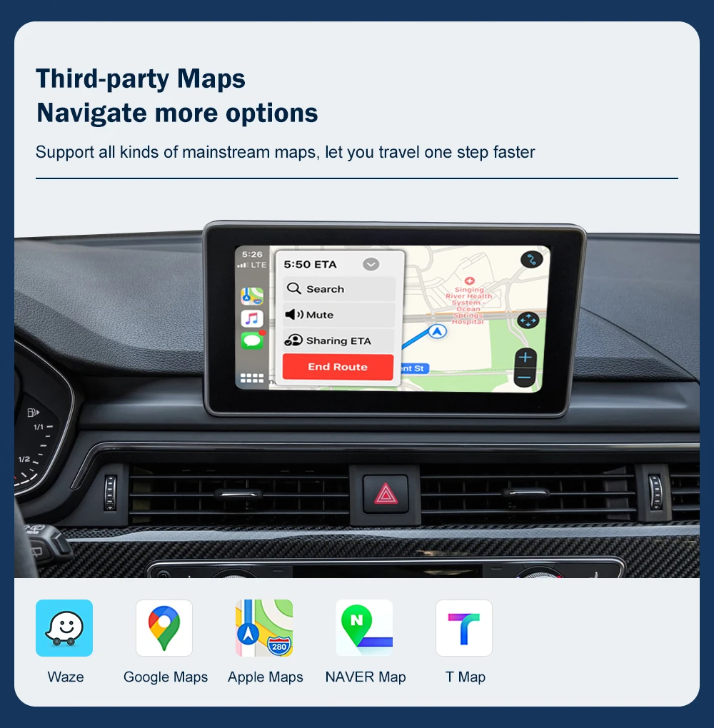 Road Top Wireless CarPlay for Audi A4 B9 A5 Q5 Q7 2016-2019, with Android Auto Interface AirPlay Mirror Link Car Play Functions