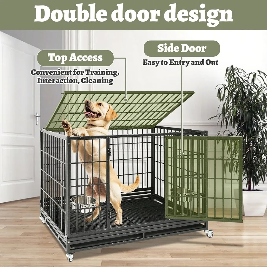 48 بوصة غير قابل للتدمير الثقيلة الكلب قفص باب مزدوج للكلاب سلالة كبيرة مثالية للحيوانات الأليفة عالية القلق الهروب برهان داخلي Ke