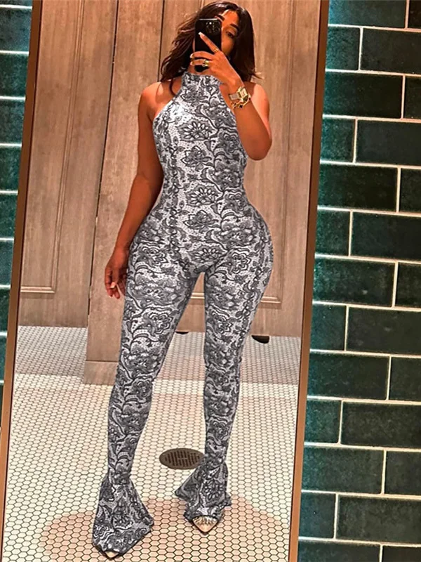 

Bal Ne Hanging High Waist Long Pants Jumpsuit Women's Faion Spring Thin Polyester Fabric Hanging Ne Jumpsuit