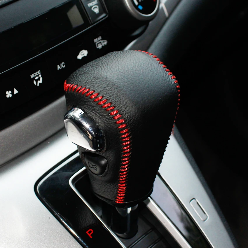 Black Genuine Leather Soft Hand-stitched Car Gear Shift Knob Covers for Honda CRV CR-V 2012 2013 2014 Automatic