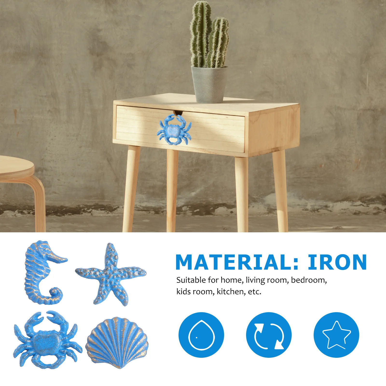 

4Pcs Ocean Style Cast Iron Animal Hooks Creative Ironwork Drawer Pulls Vintage Decorative Knobs For Kids Room