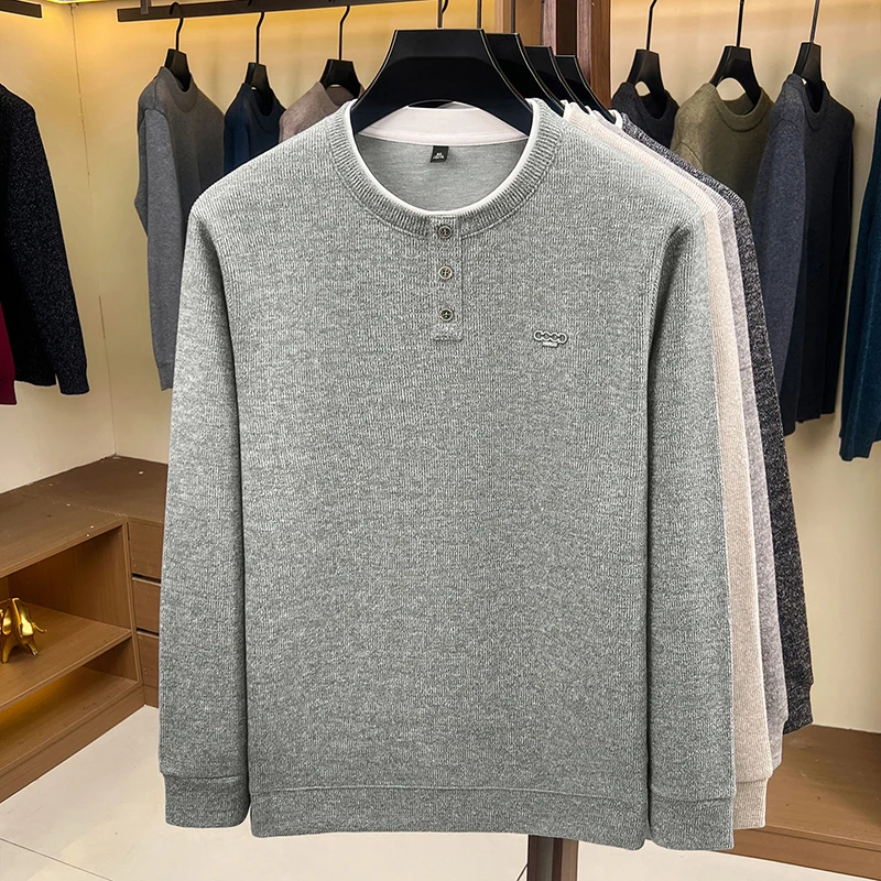 Exquisiter bestickter Herren-Langarm-Pullover, Luxusmarke, Herbst, Baumwolle, Rundhals-Pullover, Strickware, modische Freizeitkleidung für Herren – Detail 6