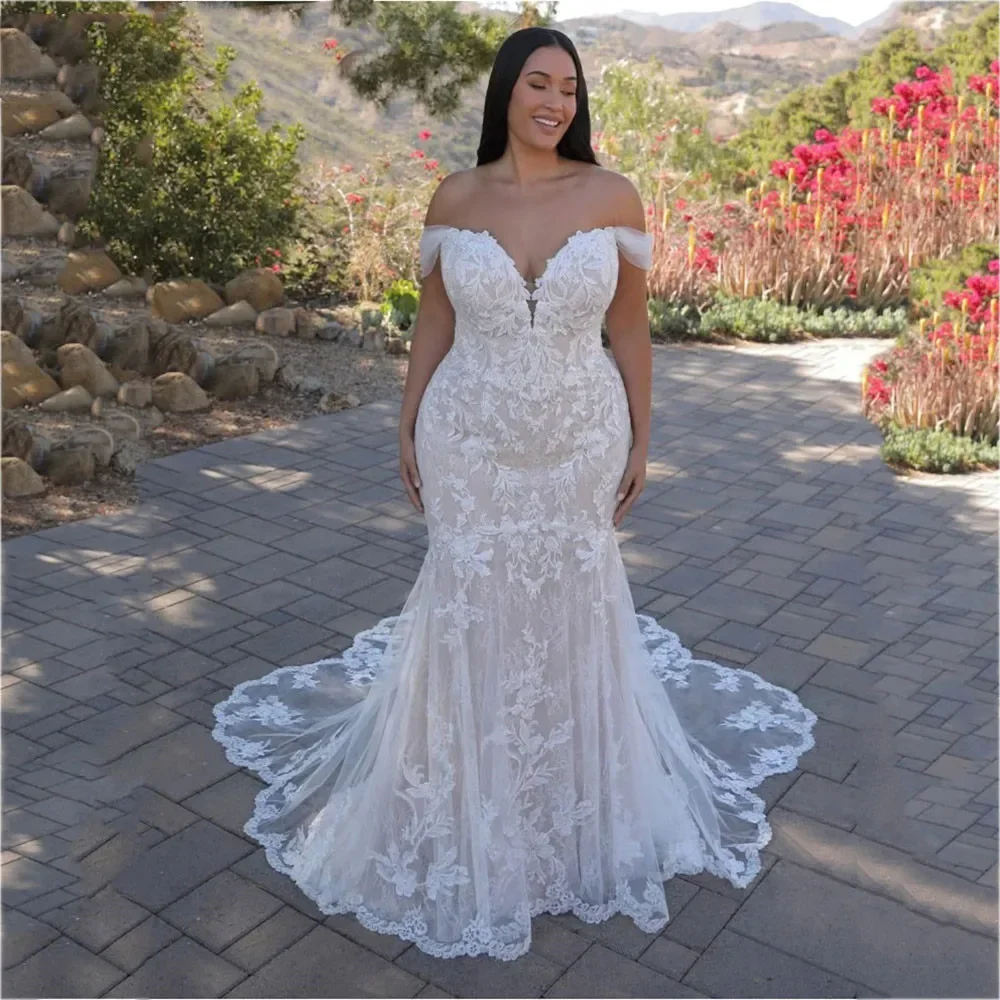 Maßgeschneiderte Exquisite Sweetheart Meerjungfrau Hochzeitskleider Klassische Schulterfreie Übergrößen Brautkleider mit Applikationen Vestidos De Novia