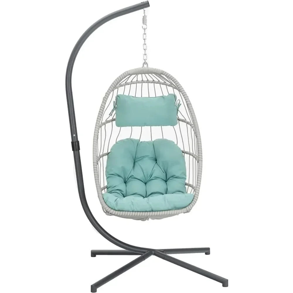 

Egg Swing Chair with Stand, Patio Wicker Rattan Hanging Chair Swing Hammock Egg Chairs with UV Resistant Cushion for Indoor