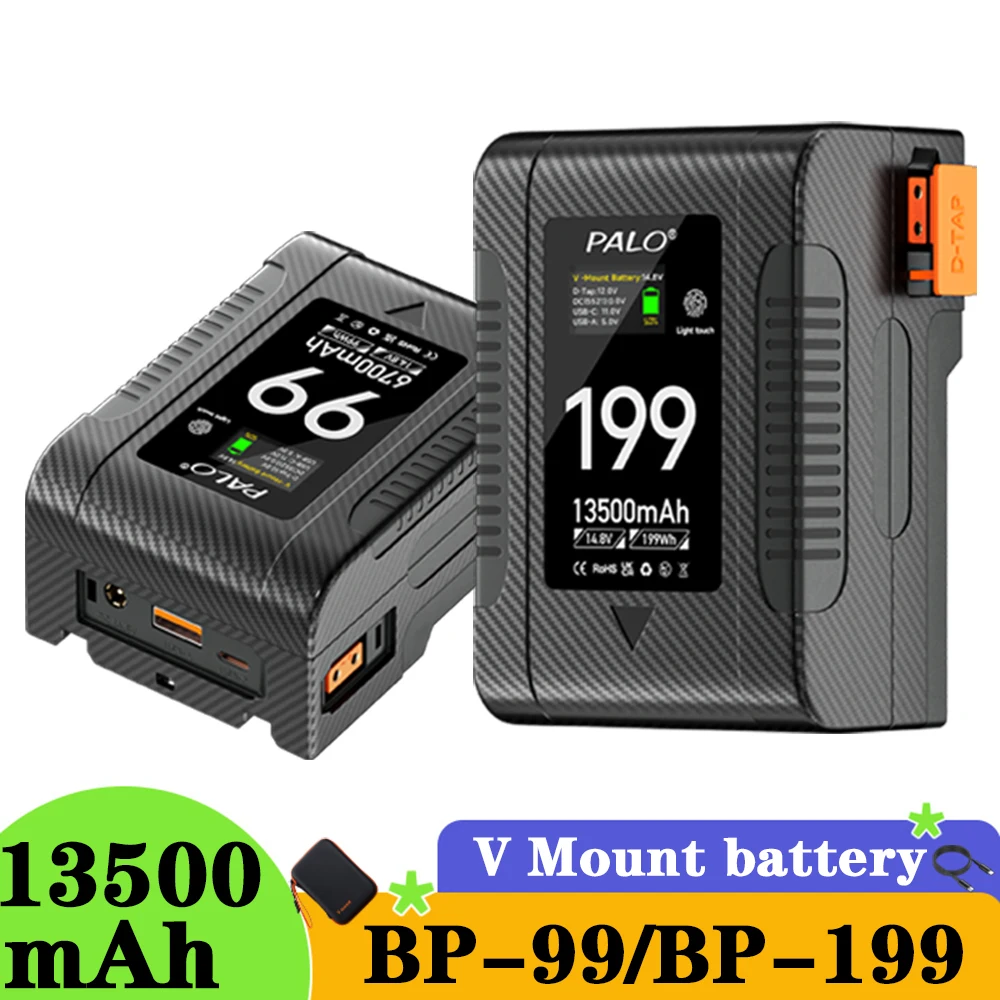 PALO 13500mAh V Mount V Lock BP-199 BP-99 Battery V-Lock Rechargeable Battery for Sony Camcorders Large LED Lights smartphones