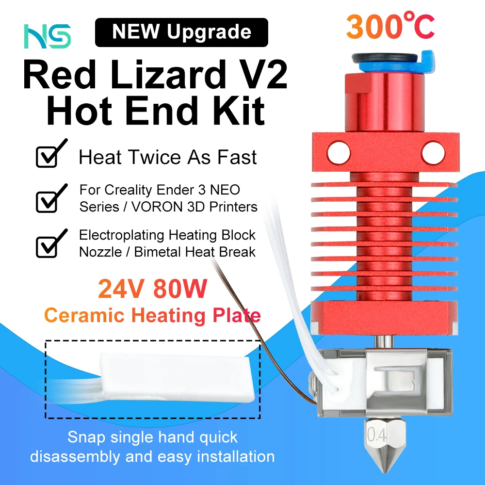 Upgrade Red Lizard V2 Hotend All Metal Hot End Plating Nozzles  for Voron 2.4 Ender 3 Pro Ender5 S1 CR10S Extruder 3D Printer