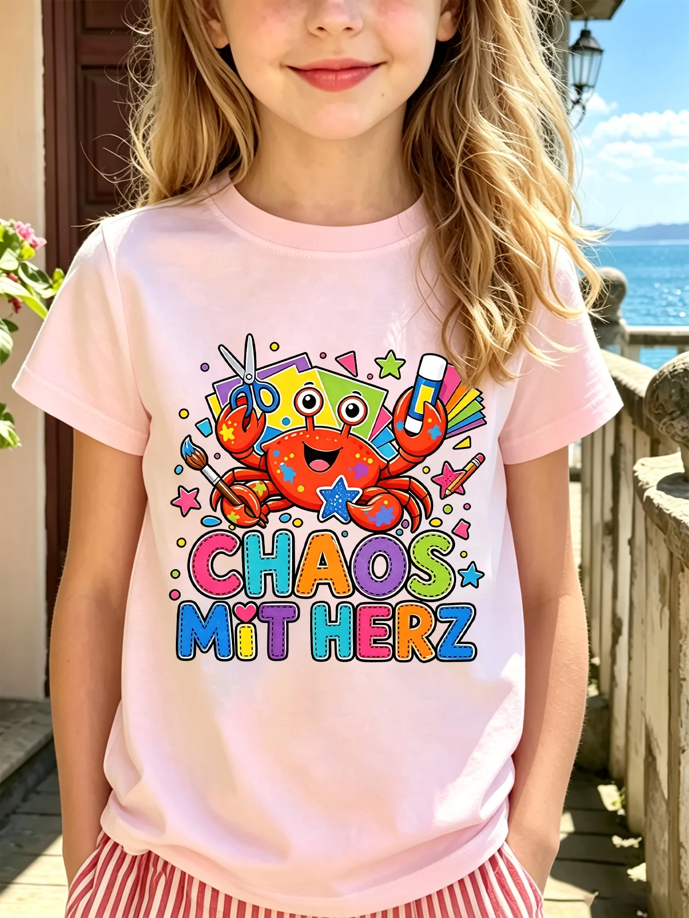 Chaos Mit Herz Kids Tee Cute Crab Craft German Text Print Boys Girls Family Matching Cotton Summer Short Sleeve Children Tshirt
