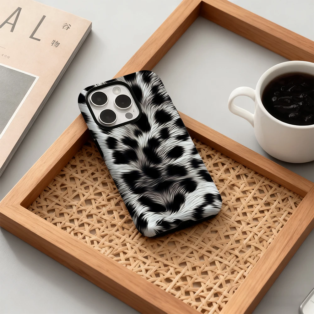 스노우 레오파드 텍스처 아이폰 17 16 15 14 13 12 11 X XS XR XSMAX 8 에어 프로 맥스 플러스 럭셔리 이중층 백 커버