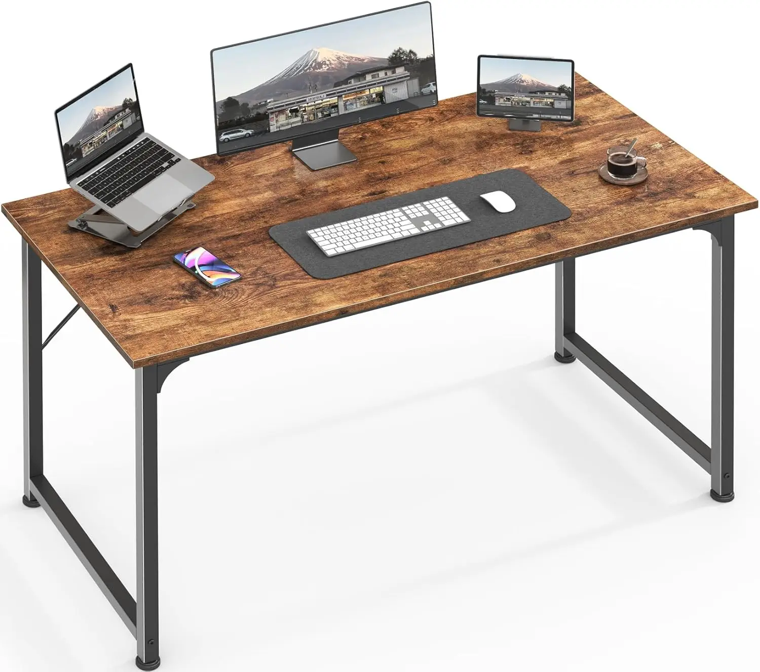 

40 Inch Modern Office Desk with Storage, Gaming and Writing Desk for Home Office, Study, Large Legroom Metal Frame Rustic Brown
