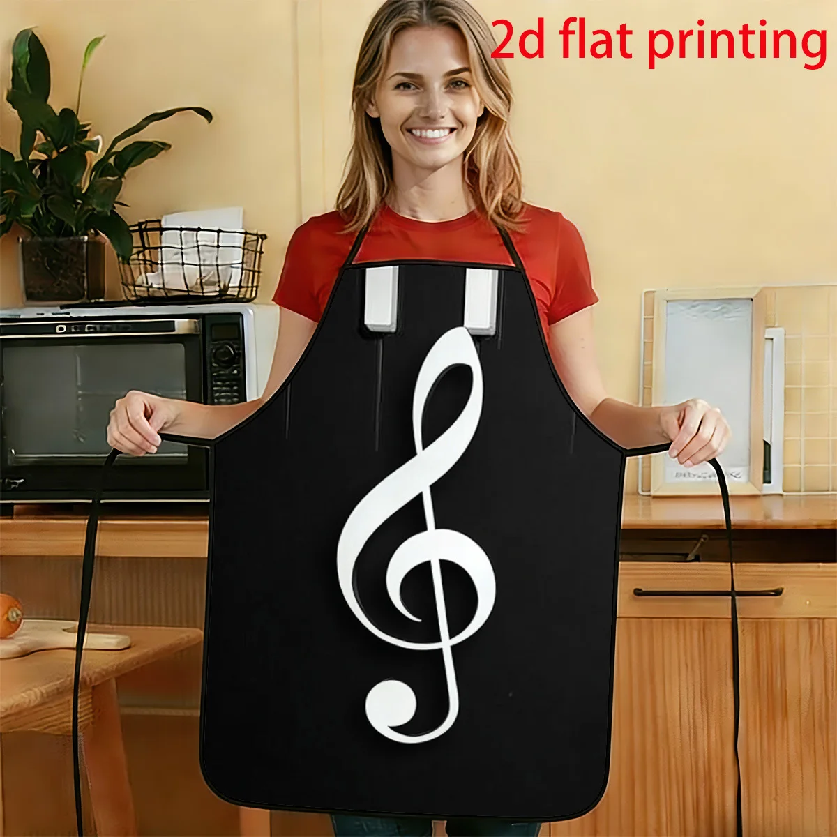 1pc 2D Flat Musical Note Symbol Print Apron For Piano Durable And Easy To Clean With An Adjustable Waistband Available In Two Si