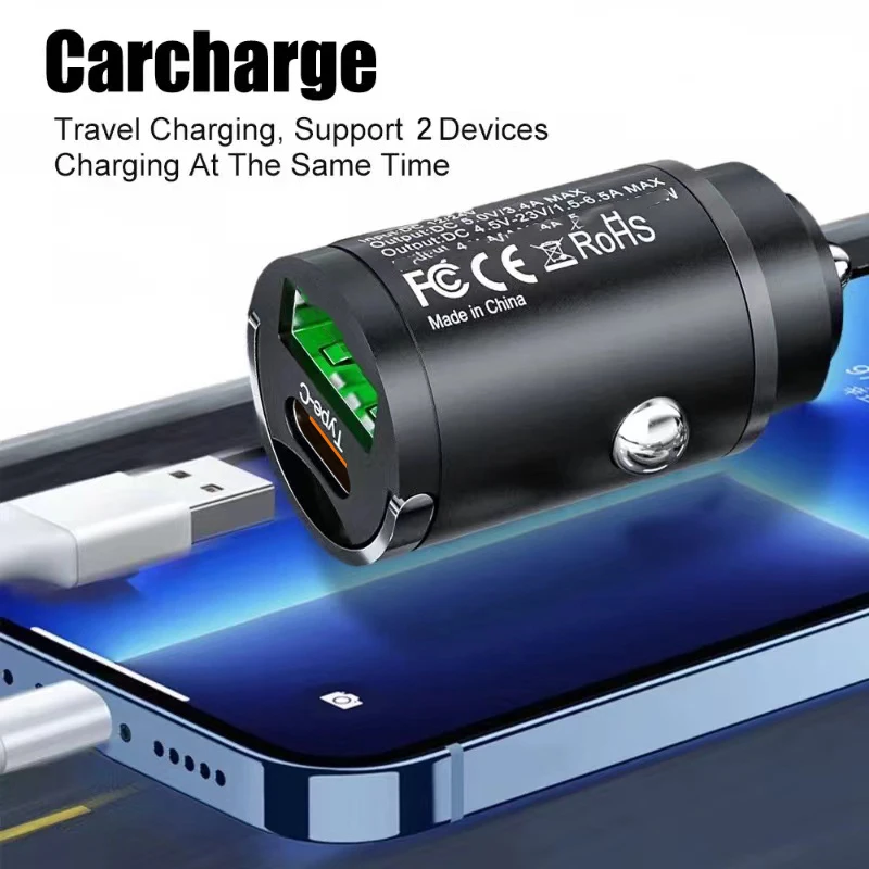 30 واط PD USB شاحن سيارة شحن سريع آيفون QC3.0 نوع صغير USB C المخفية سيارة شاحن الهاتف المحمول لشاومي سامسونج هواوي
