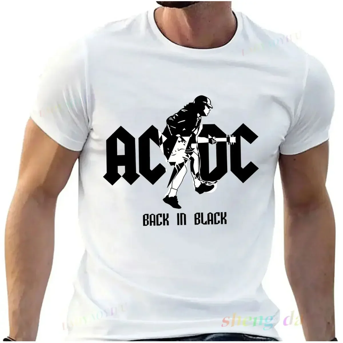Men's classic vintage pop singer Printed T-shirt AC DC Rock band custom music men's cotton casual fashion short sleeve